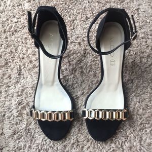 Aldo black and gold strappy heels